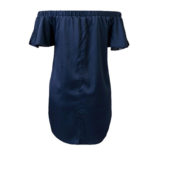 Off Shoulder Floral Print Navy Blue Mini Dress - Picture 6 of 8